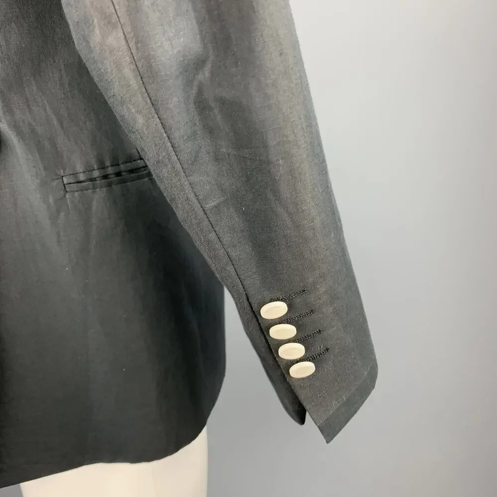 MICHAEL BASTIAN Size 36 Navy Linen / Cotton Shawl Collar Sport Coat